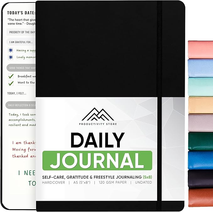 Best Daily Journal for Men & Women for Mindfulness, Productivity, Happiness & Self Care | Gratitude Journal, Affirmation Journal, Positivity Journal, Manifestation Journal, Self-Care Journal, Habit Tracker & Daily Journal with Prompts (Black)