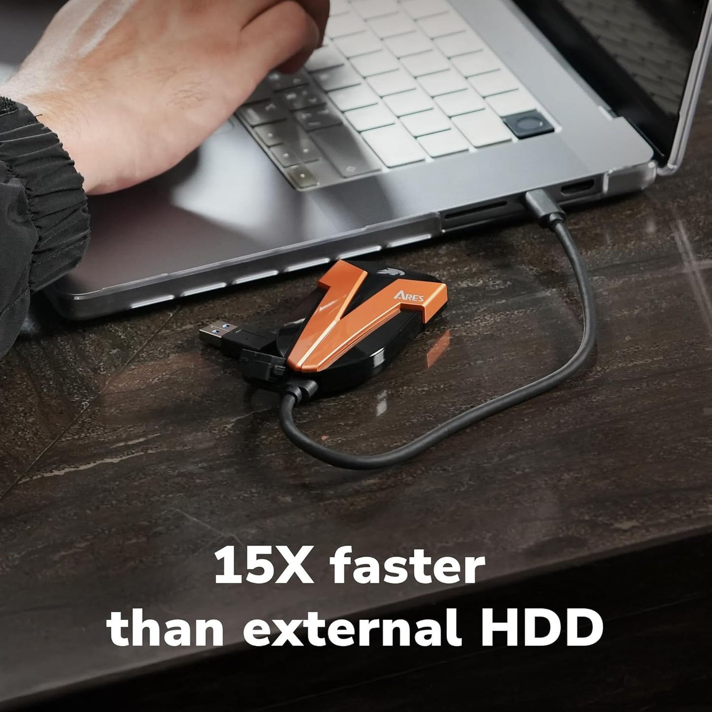 DATO External SSD 2TB, External Solid State Drive Portable SSD External USB 3.2 Gen 2x2 Type-C OTG Supported Compatible with PS5 and Xbox, up to 1600/1500 MB/s IP67 Waterproof - ARES Amber Shield