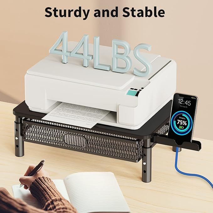 Zimilar Monitor Stand Riser with Metal Mesh Drawer, Height Adjustable with Phone Holder for Computer, Laptop, Printer, Notebook, Computer Monitor Stand with Storage