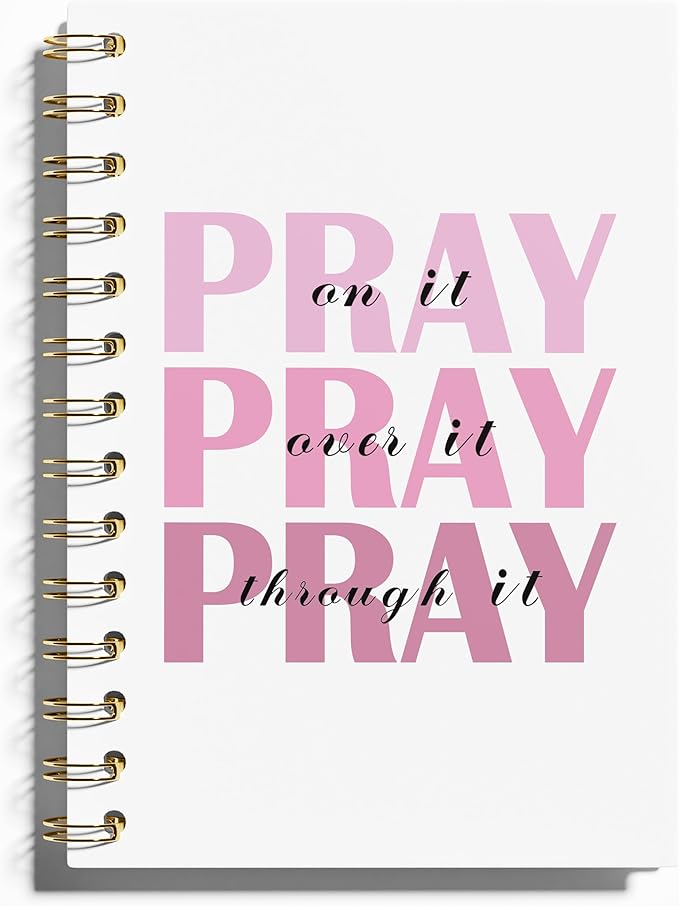Prayer Journal, Pink Preppy Notebook - Pray on It Pray over It Pray Through It, Christian Gifts Journal, Daily Prayer Journal, Christian Journal, Christian Notebook for Women, 5.5x8.3 Inches