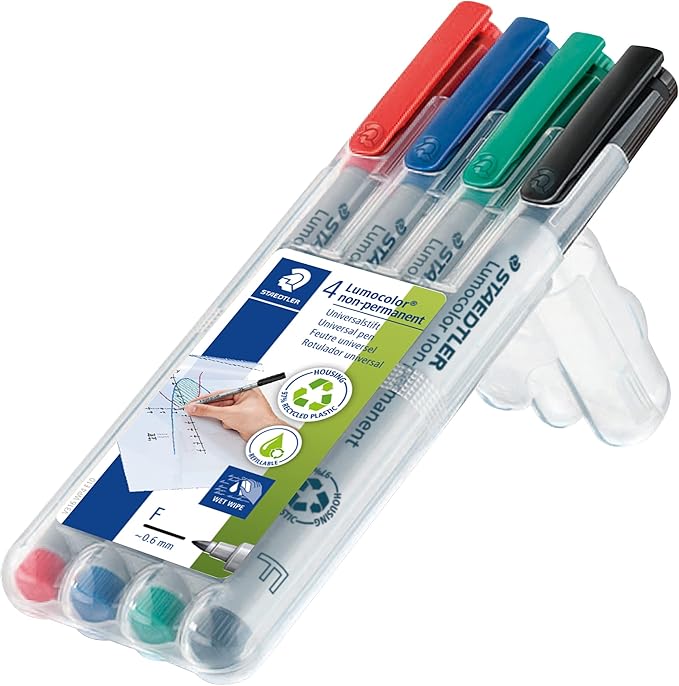 Staedtler Lumocolor Non-Permanent Fine Point Markers, 0.6mm F, Assorted, 4 Count (STD316WP4A6)