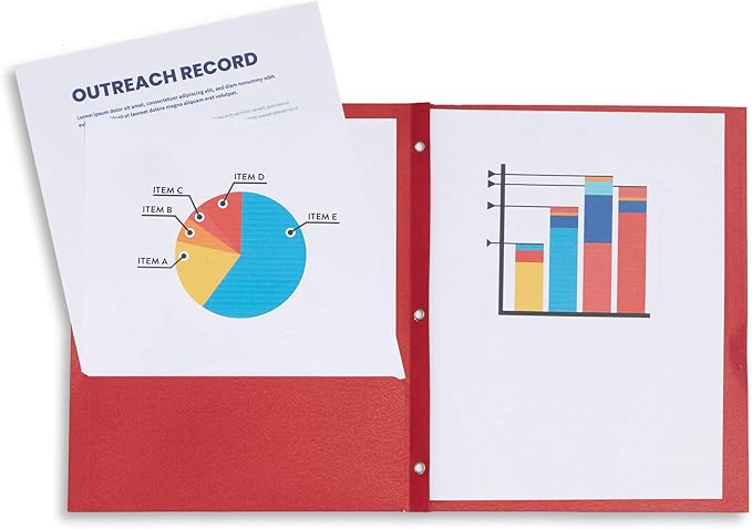 Blue Summit Supplies 100 Two Pocket Folders with Prongs, Designed for Office and Classroom Use, Assorted 5 Colors, 100 Pack Colored 2 Pocket 3 Prong Folders