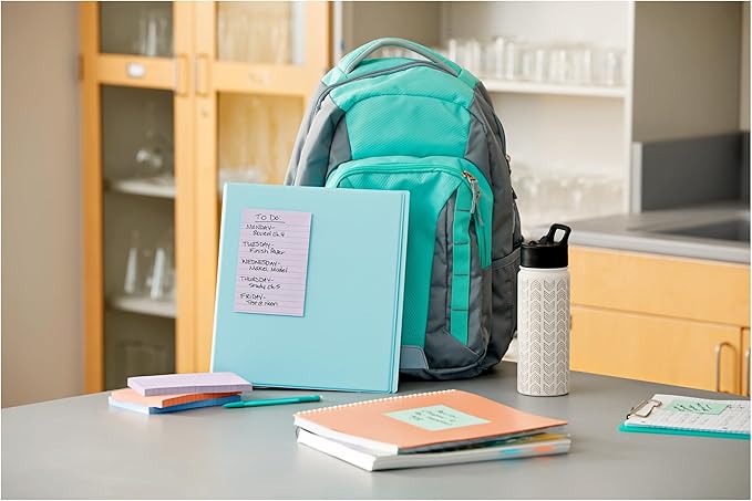 Post-it 100% Recycled Paper Super Sticky Notes, Lined, 4 in. x 6 in., 4 Pads, 45 Sheets per Pad, Wanderlust Pastels, School Supplies and Office Products