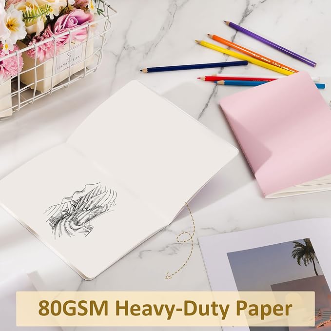Ddaowanx Notebooks, Journals in Bulk, Blank Paper Sketchbooks, 72 Pages, 36 Sheets, 80GSM, 8.3x5.5 Inch, A5 Size, Travel Writing Notebooks Journal for Office School Supplies (Blank-24pack, 8 Colors)