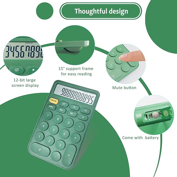 VEWINGL Standard Calculator 12 Digit,Desktop Large Display and Buttons,Calculator with Large LCD Display for Office,School, Home & Business Use,Automatic Sleep,with Battery