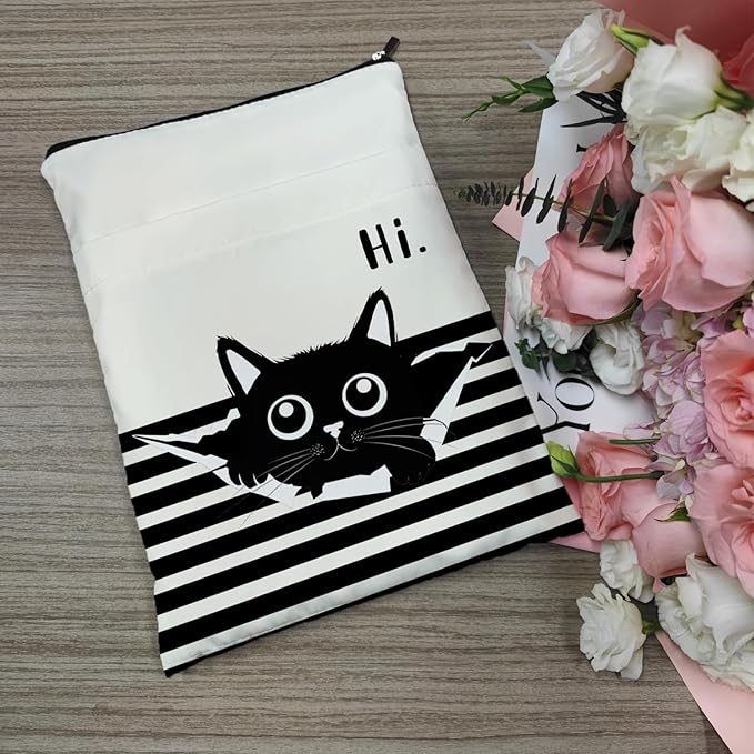 Book Sleeve, Book Covers with Zipper, Funny Cat & Book for Book Lovers, Gifts for Women Teacher Librarian Bookworm Bookish- Easily Distracted by Cats and Books (White-b, Large)