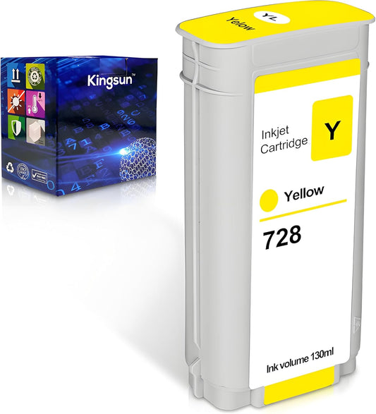 HPQ 728 Ink Cartridge 130ml Compatible with DesignJet T730 T830 MFP Large Format Plotter Printers (F9K16A) (Yellow)
