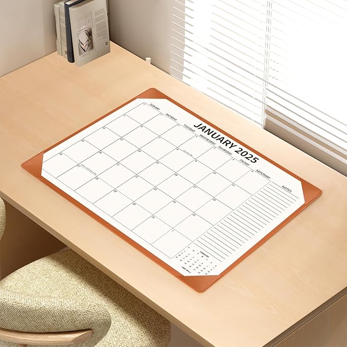 Desk Calendar 2025-2026 with Desktop Mat, 22x17 inch Large Desk Pad Calendar 18 Months Runs from 2025 to June 2026, Big Desk Blotter Calendar for Home Office and School, Brown