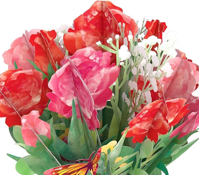 Lovepop Watercolor Roses and Butterflies - Pop Up Paper Flower Bouquet - Everyday Bouquet - 10.25' Premium Display 3D Pop Up - Notecard Included