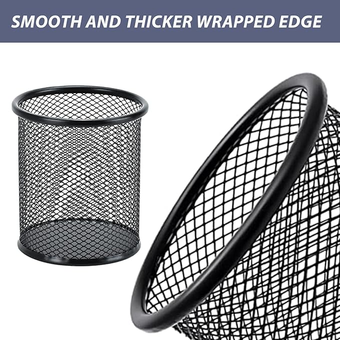 Pen Holder Desktop Pencil Organizer Metal Mesh Pen Cup Paper Clip Holder Memo Pad Holder Stationary Organizer for Desk 3 Pieces of a Set