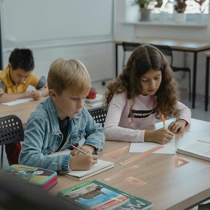 5 Pcs Metal Geometry Set, Math Drafting Ruler Kit- Aluminum Triangle Rulers, Protractor, 8 Inch and 6 Inch Drawing Ruler, Measuring Tool for School and Office (Metric and Inch, Gold)