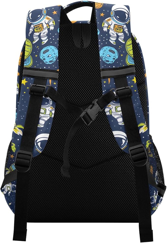 MNSRUU Laptop Backpack with Chest Strap, Astronauts and Alien in Space School Backpack, Travel Hiking Backpack for Boys Girls Teen Adult, Rucksack, Knapsack