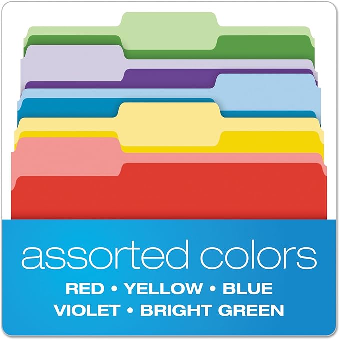 Pendaflex 84370 File Folders with Erasable Tabs, 1/3 Cut Top Tab, Letter, Assorted (Pack of 30)