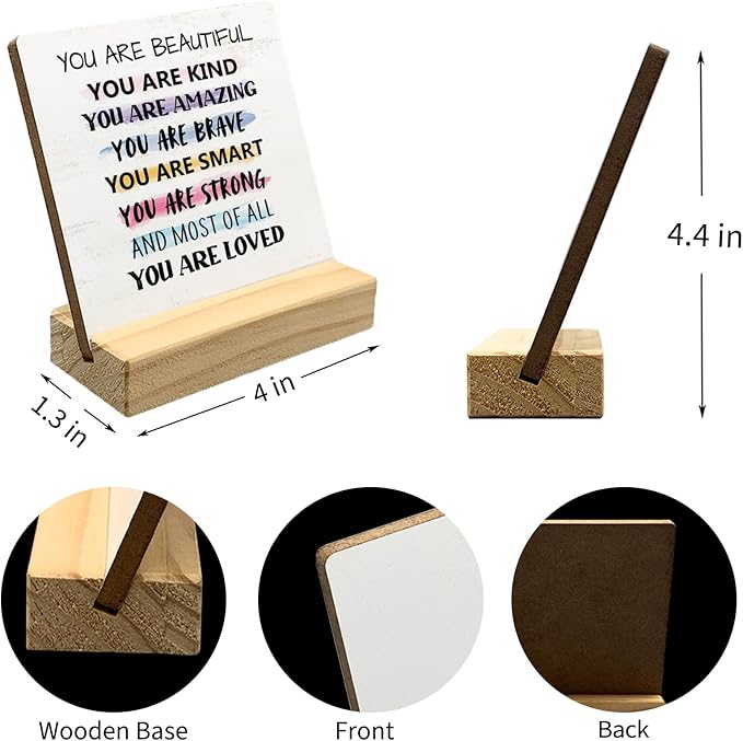 Inspirational Desk Decor, You Are Beautiful Kind Positive Quotes Wooden Plaque Sign for Home Office Bedroom Desk Decor, Motivational Wooden Signs Birthday Thanksgiving Gifts