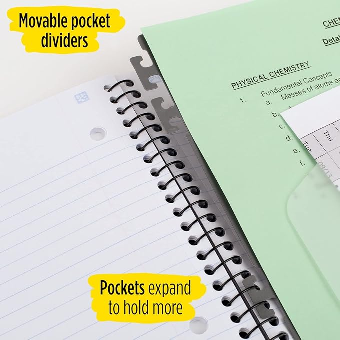 Five Star Advance Spiral Notebook + Study App, 3 Subject, College Ruled Paper, 11" x 8-1/2", 150 Sheets, With Spiral Guard and Movable Dividers, Seaglass Green, 1 Count (73136)