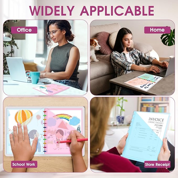 16 PCS Discbound Dividers Letter Size Disc Planner 2 Pocket Fit 8.5" x 11" Paper Notebook with Pockets 11 Disc Folder for Office, Home, School