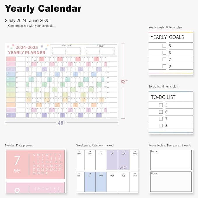 Ospelelf Calendar 2024-2025 Large 32'' x 48'' White Board Dry Erase Calendar for Wall, 12 Month Laminated Calendar for Classroom, Family, Use July 2024 - June 2025
