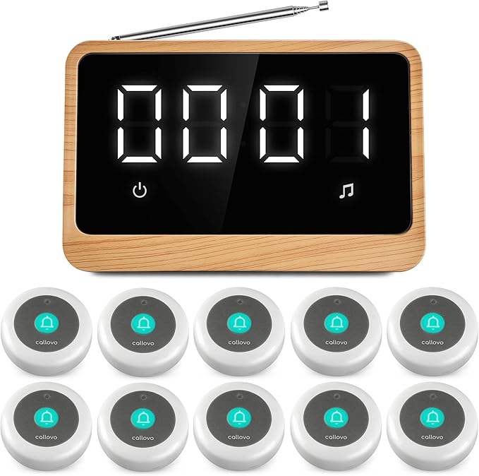 Wireless Call Light System with Call Buttons for Elderly at Home Call Bell for Clinic Seniors Assisted Living Emergency Wellness Center Hospital Restaurant, Maple Wood Texture