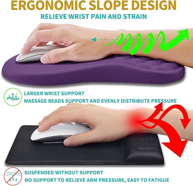 Hokafenle 2 in 1 Ergonomic Mouse Pad Wrist Support & Wrist Rest for Computer Keyboard Set, with Relieve Carpal Tunnel Pain Massage Bulge and Full Memory Gel Design (2In1 Set, Dark Purple)