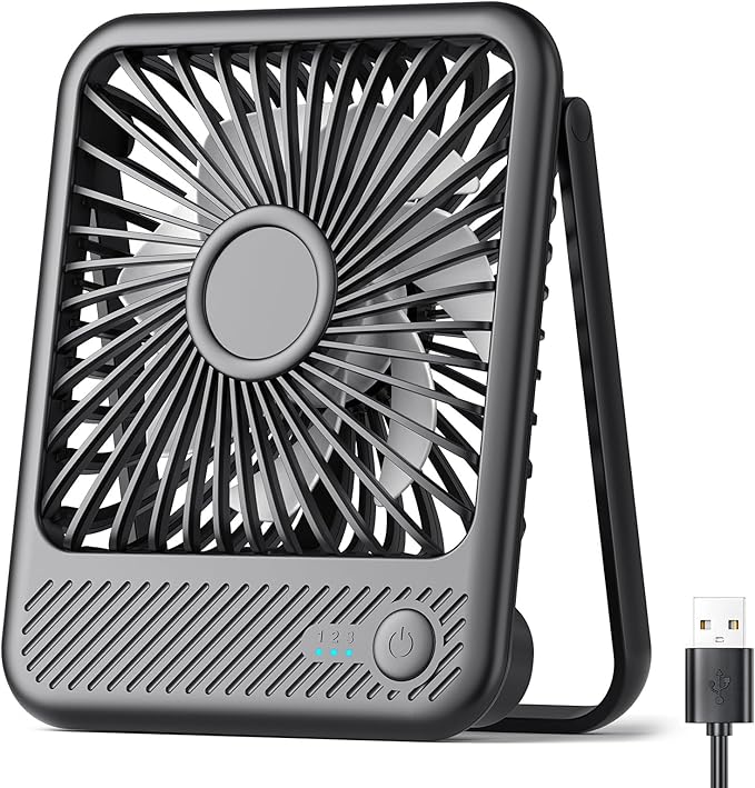 Koonie USB Desk Fan, Strong Wind Ultra Quiet Small Personal Fan with 180° Tilt Folding and 3 Speeds Adjustable, USB-C Corded Powered Mini USB Fan for Office Desktop Bedroom, 5in