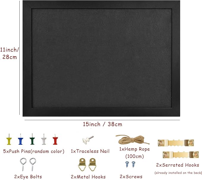 Grey Bulletin Boards Cork Board with Felt, 15"x11" Small Display Pin Board Vision Board for Walls, Jewelry, Notes, Collection, Photos, Office, Wood Framed(Black) & Felt(Gray), 1pc