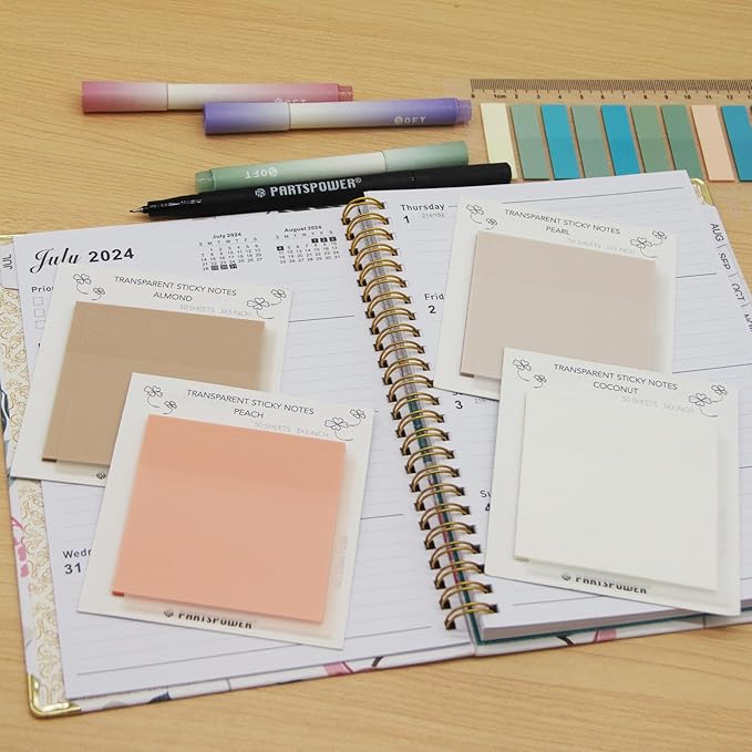 Pastel Transparent Sticky Notes, 4 Pads 3X3 Inch See Through Annotating Sticky Notes for Annotating, Bible Journaling Supplies, Office School Supplies, 50 Sheets/Pad