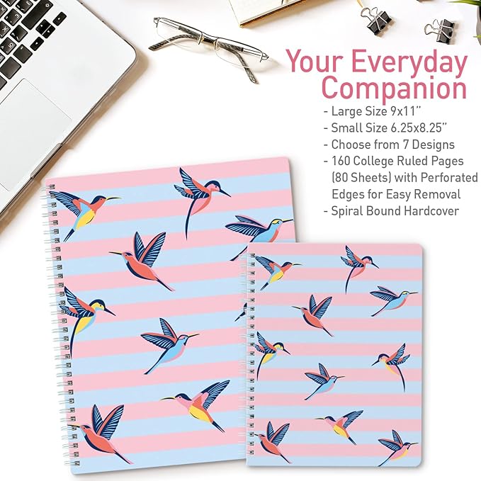 Sweetzer & Orange S&O Cute Spiral Notebooks - College Ruled Spiral Notebook with Pockets - Hardcover Notebook for Women - Cute Notebooks for School & Journal - 80 Double-Sided Pages, 6.25" x 8.25”