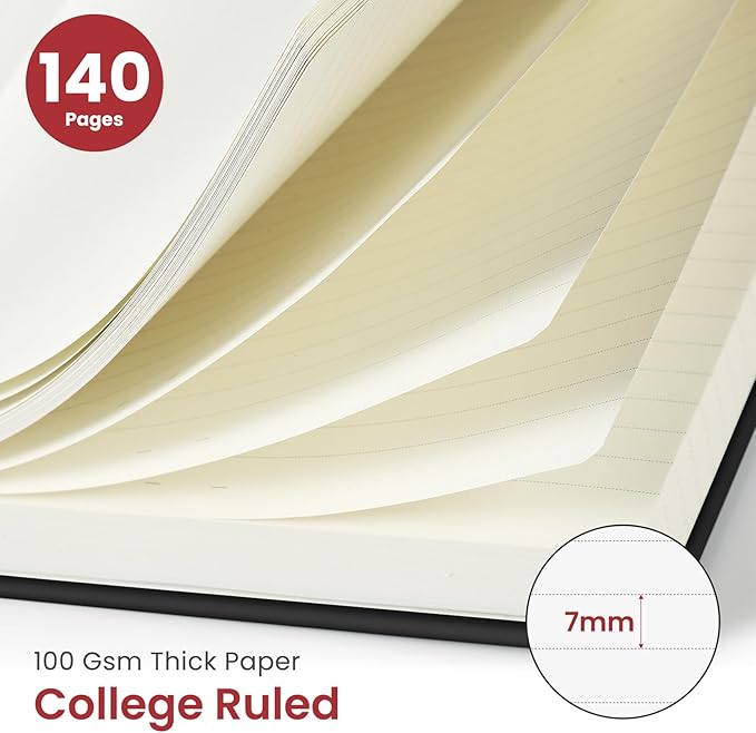 Lined Spiral Journal Notebook for Women & Men, 140 Pages, College Ruled Hardcover Notebook for Work & Note Taking, Journals for Writing, A5(6"x8") - Black