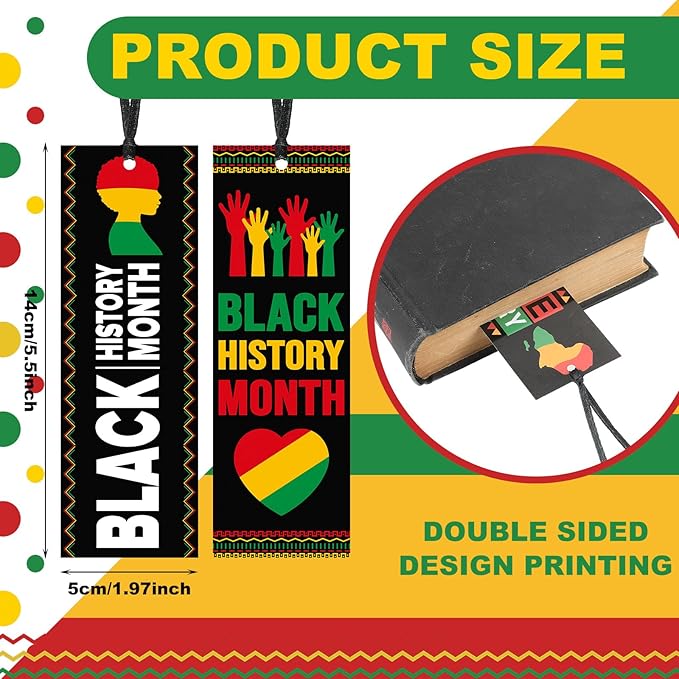 240 Pcs Black History Month Bookmarks Bulk 5.5 x 2'' Double Sided Inspirational Bookmarks African American Celebration Gifts with Ribbon for Women Men Black History Month Party Favors