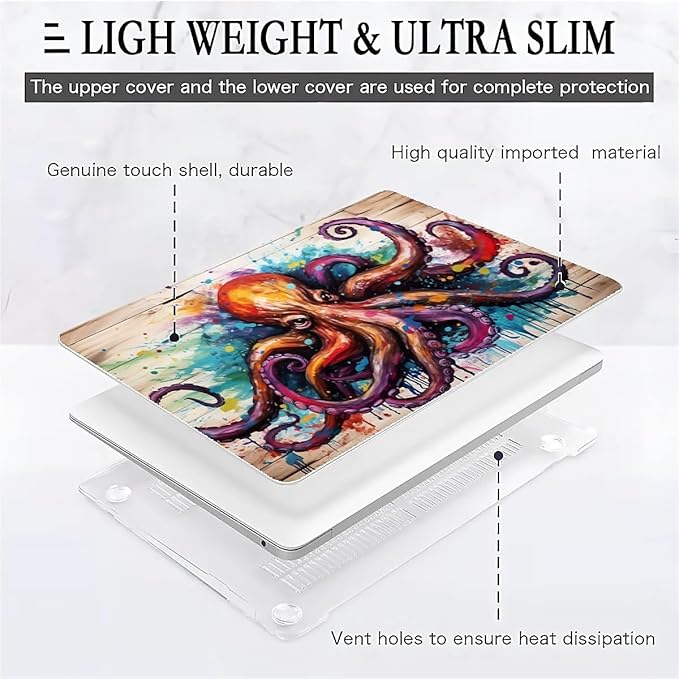 Compatible with 12 Inch MacBook A1534, Colourful Octopus Hard Plastic Shell Cover Case