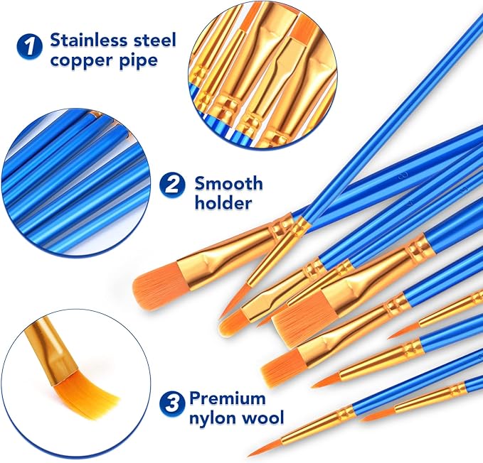 ESRICH Acrylic Paint Brushes Set,8Packs /80 Pcs Nylon Paintbrushes Head, Suitable for Acrylic Oil Watercolor Rock Body Face Nail Art Perfect Suit of Art Painting, Best Gift for Kids Adult Drawing