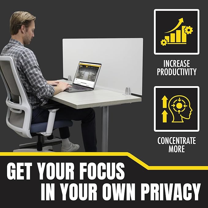 Obex Frosted Acrylic Desk Mounted Privacy Panel, 12", Aluminum