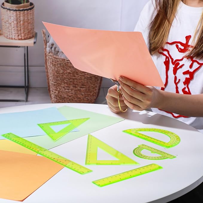 Tenare 6 Pcs Plastic Ruler Math Set Includes 12 Inch 6 Inch Straight Ruler Protractor Triangle Rulers Geometry Transparent Math Ruler Measuring Tools for School Office Home(Yellow)