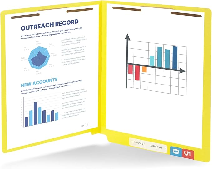 50 Yellow End Tab Fastener File Folders - Reinforced Straight Cut Tab - Durable 2 Prongs Designed to Organize Standard Medical Files, Receipts, Office Reports, and More - Letter Size, Yellow, 50 Pack