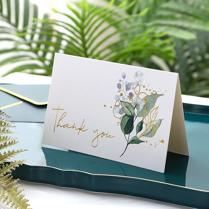 Heavy Duty Thank You Cards with Envelopes - 36 PK Gold Notes 4x6 Inches Baby Shower Wedding Small Business Graduation Funeral Bridal (Greenery)
