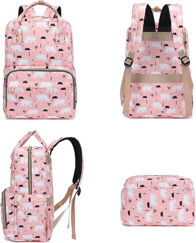 Polar Bear Laptop Backpack College Bookbag School Backpack for Women Girls, Travel Backpack 15.6 Inch Computer Backpacks (Pink)