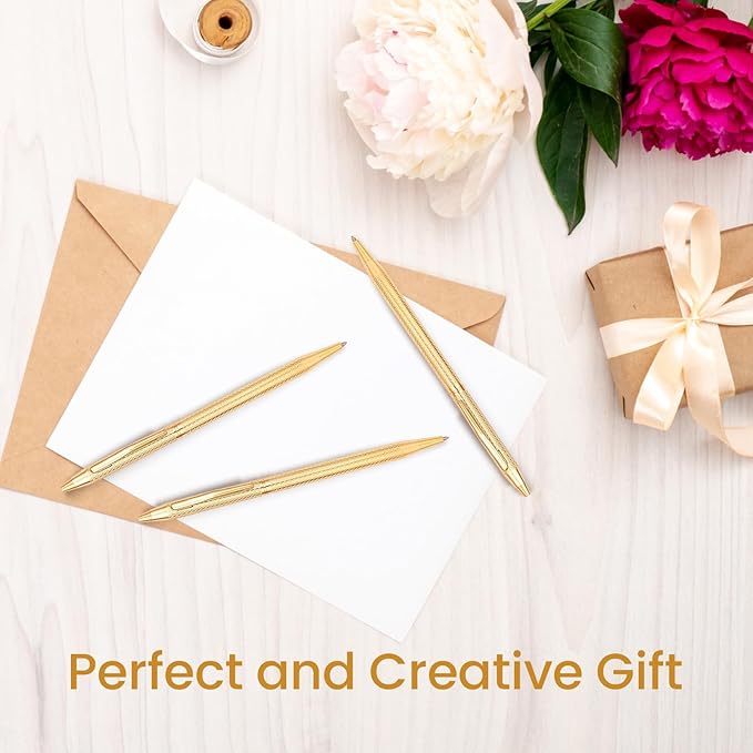 Cambond Ballpoint Pens Gold Pen - Nice Pens for Wedding Guest Book Fancy Pens for Gift Smooth Writing Pens with Black Ink 1.0mm Medium Point, 3 Pens with 3 Refills (Gold)