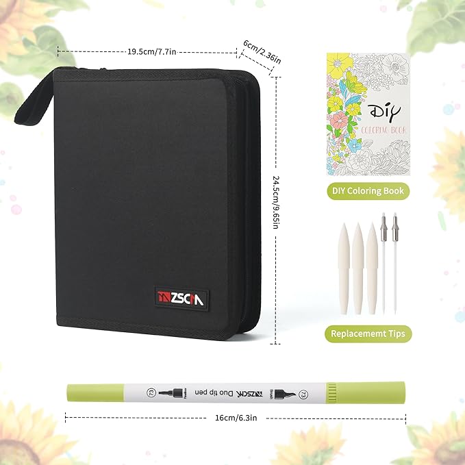 Duo Tip Brush Markers Art Pen, ZSCM 72 Colors Artist Fine Brush Tip Coloring Pens Markers for Easter Eggs Painting, Adult Coloring Books, Drawing Journaling Note Taking School Supplies