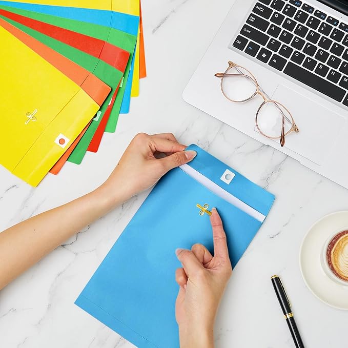 Geyee 300 Pcs 6 x 9 Inch Clasp Envelopes Manilla Envelopes Gummed Mailing Envelopes 28lb Kraft Clasp Closure for Storing or Mailing Colored Envelopes for Home Office Business(Rainbow Color)