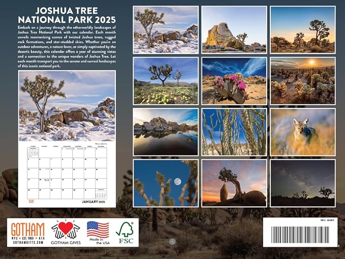 Joshua Tree National Park Calendar 2025 Monthly Wall Calender California Nature 12 Month | American Made In The USA