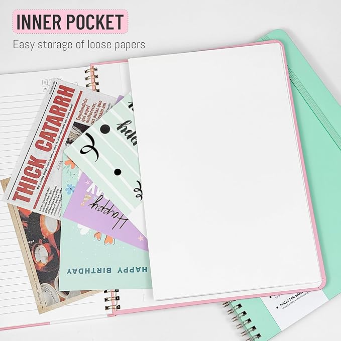 Spiral Notebook 8.5" x 11", A4 Lined Pink Hardcover College Ruled Notebook for Work, 120 Pages 100GSM Large Thick Spiral Writing Journal for Women & Men