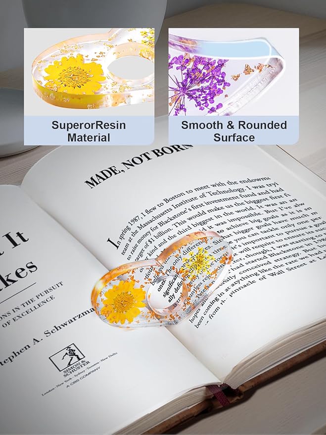 4 Pieces Dried Flower Resin Book Page Holder Transparent Thumb Ring Page Holder Handmade Personalized Flower Resin Bookmark Reading Accessories Gift for Teachers Book Lovers (Colorful B)