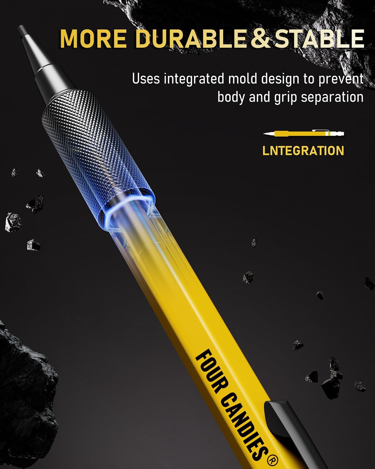 Four Candies 1.3mm Mechanical Pencil Set with 24 Lead Refills, Metal Weatherproof Heavy Duty Outdoor Carpenter Pencil, Eraser, 6 Eraser Refills for Architect Drafting Woodworking Marking with Case