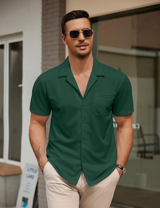 COOFANDY Men's Casual Cuban Guayabera Shirt Short Sleeve Button Down Shirts Summer Beach Shirts Vocation Vintage Shirts