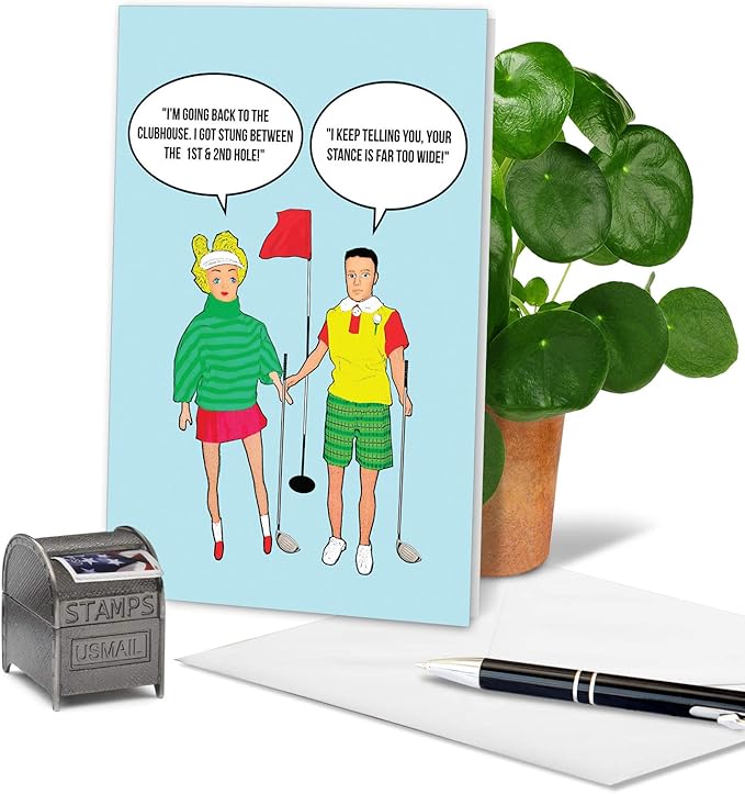 NobleWorks - Funny Happy Birthday Card with Envelope - Congrats Greeting Card for Golfers, Sports, Birthday Fun - Stung Between Holes C6964BDG