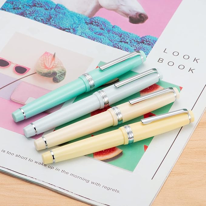 Jinhao 82 Ivory White Acrylic Fountain Pen, Iridium Fine Nib Classic Design Smooth Writing Pen with Ink Converter (Silver Trim)