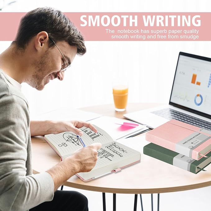 Lined Journal Notebook, 360 Numbered Pages(With page number), Thick Journal for Writing A5 College Ruled Notebook, 100gsm Lined Paper, Leather Hardcover, 5.75'' X 8.38''-Pink