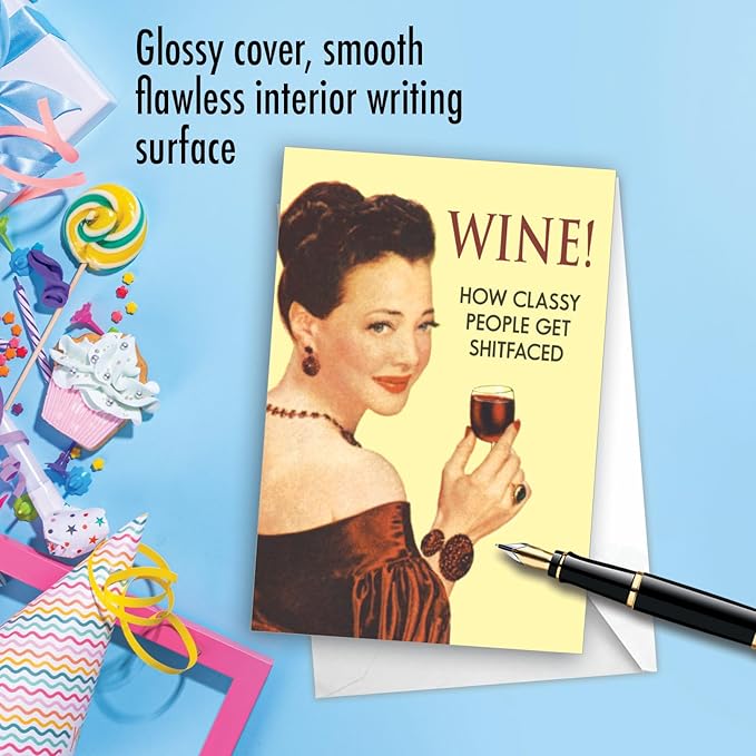 NobleWorks - 1 Funny Vintage Birthday Card - Hilarious Retro Greeting, Grown-Up Humor for Happy Birthdays - Wine Ephemera 0830
