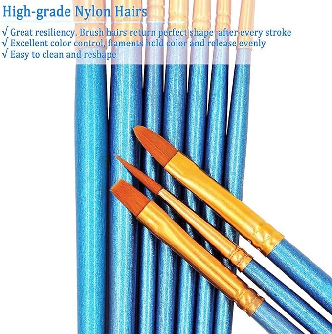 BOSOBO Paint Brush Sets, 6 Pack 60 Pcs Pointed-Round Tip Paintbrushes Nylon Hair Artist Acrylic Paint Brushes for Acrylic Watercolor Oil, Face Art, Model, Miniature Detailing & Rock Painting, Blue
