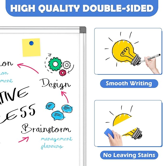 WALGLASS Double-Sided White Board 20" x 30", Dry Erase Board, Magnetic Whiteboard Silver Aluminium Frame, Wall-Mounted or Hanging Board for Home, School, Office, Kitchen